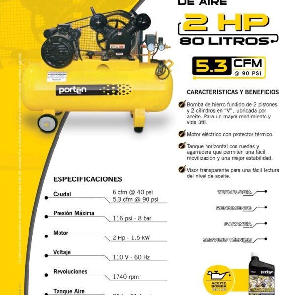Compresor De 2hp Y Tanque De 80 Litros 110 Voltios Porten