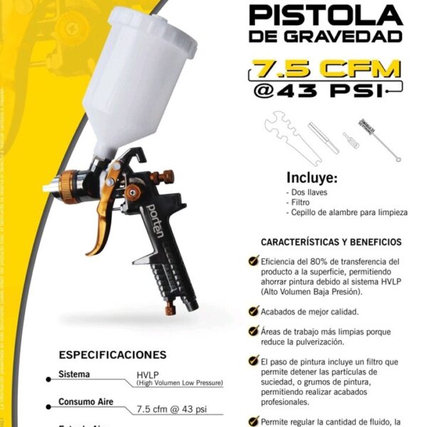 Pistola De Gravedad Hvlp 1.4mm 600cc Porten