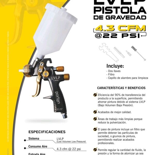 Pistola De Gravedad Lvlp 1.4mm 600cc Porten