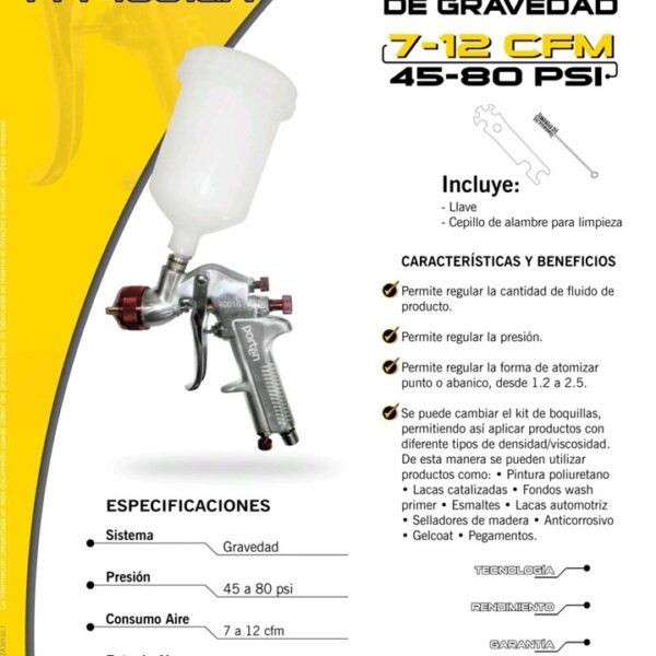 Pistola De Gravedad 1.7mm 600cc Porten