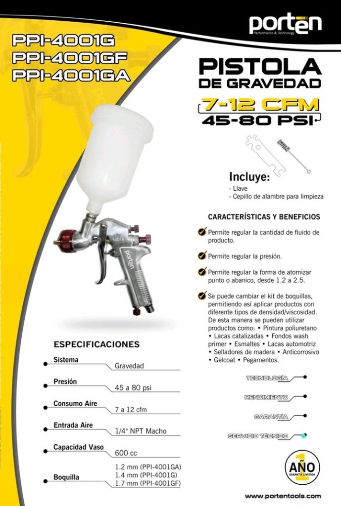 Pistola Gravedad 1.4mm 600cc. Porten