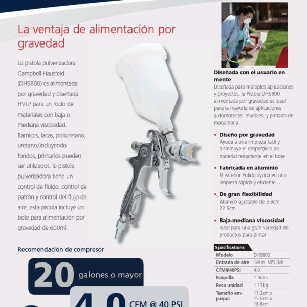 Pistola De Gravedad Hvlp 1.3mm 600cc Campbell Hausfeld