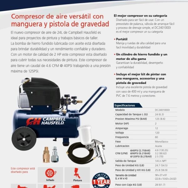 Compresor De Aire Campbell Hausfeld De 2hp 3.2cfm Gratis Manguera Y Pistola