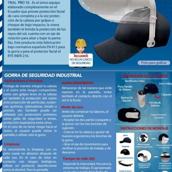Gorra Resistente A Impacto Negra Con Proteccion Facial Estireno