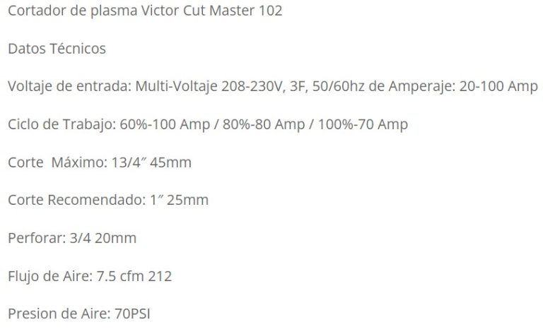 Cortador De Plasma Industrial Marca Victor Cut Master 102