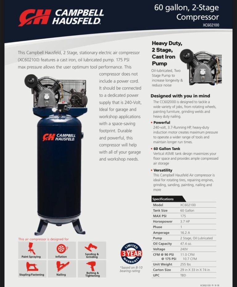 Compresor de 3.7hp 60g/V (220/1) 11cfm Campbell