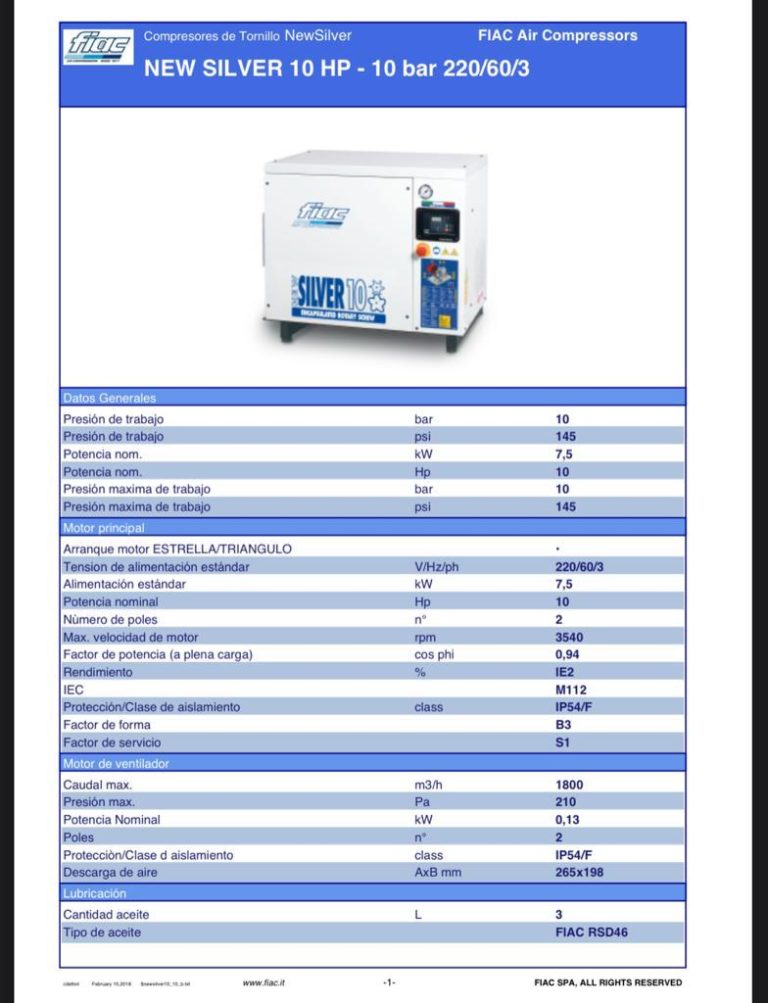 Compresor de Tornillo Newsilver 10hp Fiac