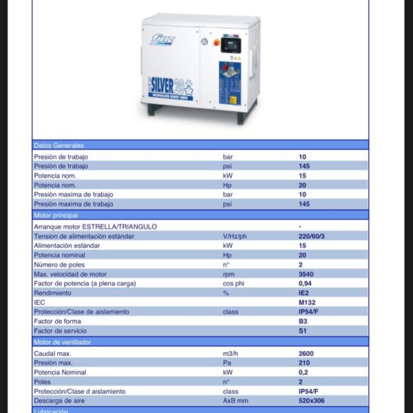 Compresor de Tornillo Newsilver 20hp Fiac