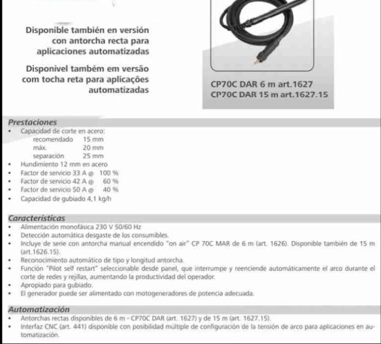 Generador de corte por Plasma Cebora Plasma Sound PC 50M Art 326