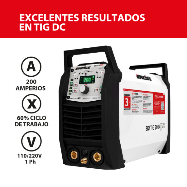 SOLDADOR INVERSOR SWEISS SKY TIG 2034 DC (Corriente directa o continua)